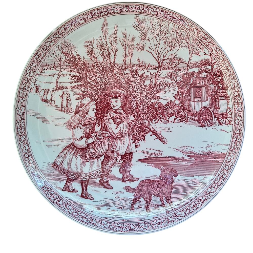 Spode Red White Victorian Christmas Plate #1 Gathering the Tree 8.25"